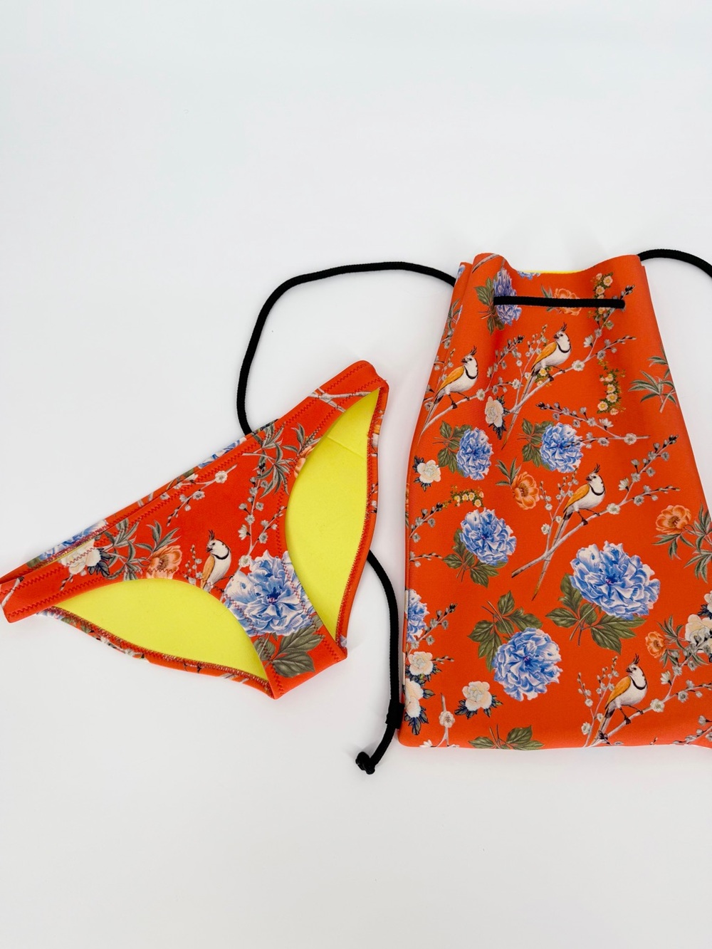 Triangl Bikini Bottom Orange Floral Print with Swim Bag Neoprene
